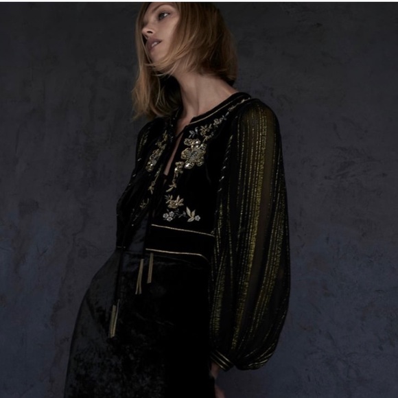 ZARA Embroidered Velvet Jacket - Picture 2 of 5